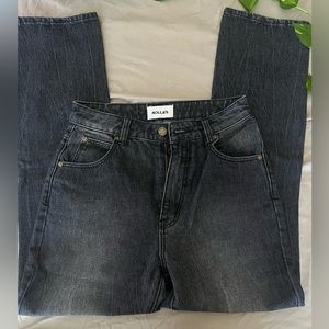 Black faded wash straight leg jeans